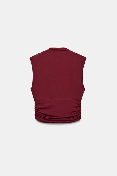 DRAPED POLYAMIDE TOP WITH METALLIC DETAIL - Burgundy by Zara - Image 6