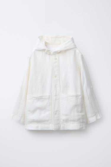 100% LINEN HOODED OVERSHIRT - White by Zara
