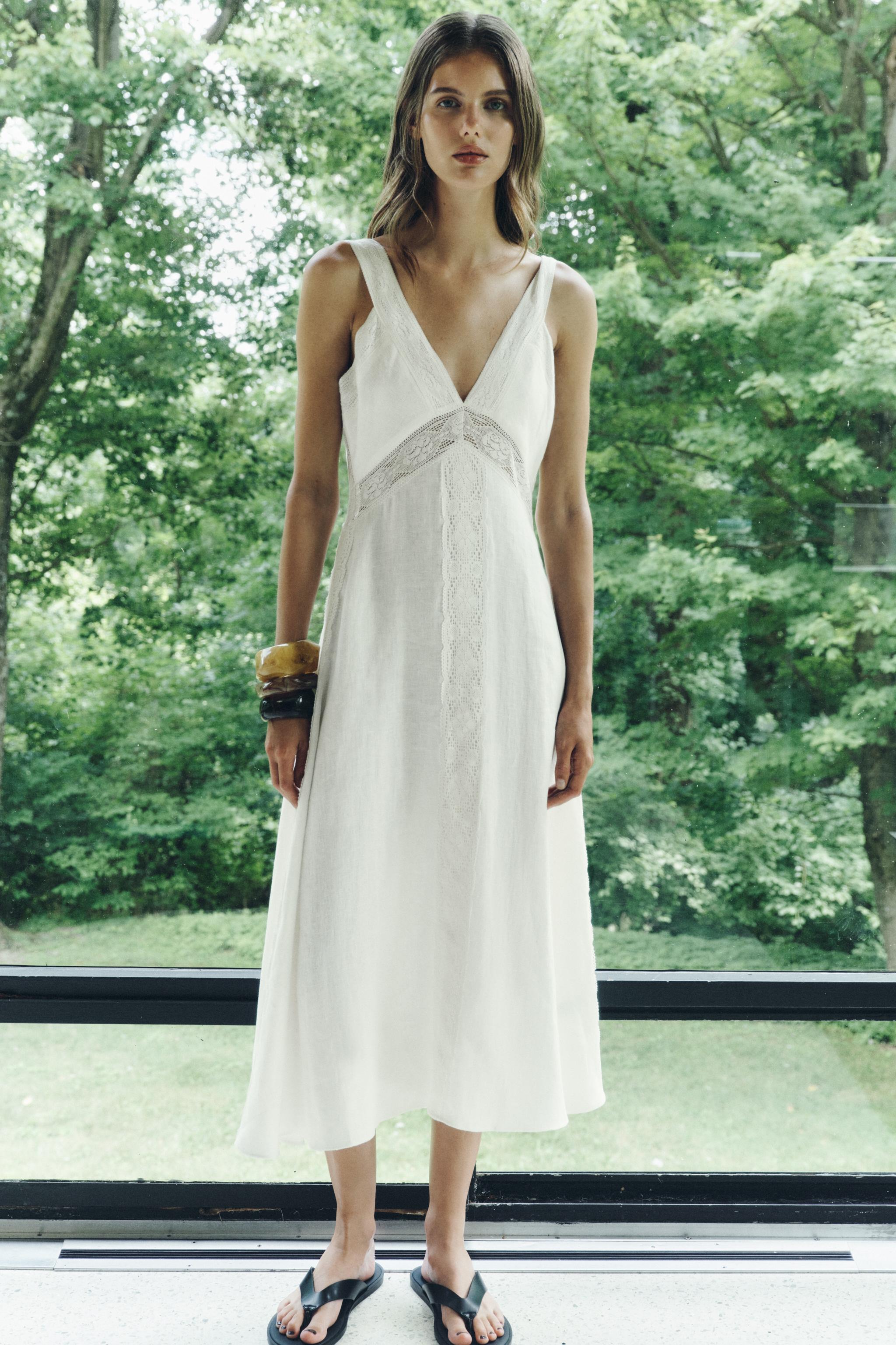 ZW COLLECTION 100% LINEN SLIP DRESS - White | ZARA India