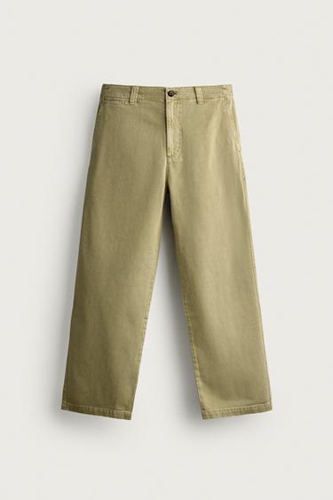 Zara STRAIGHT FIT CHINO PANTS - Light khaki