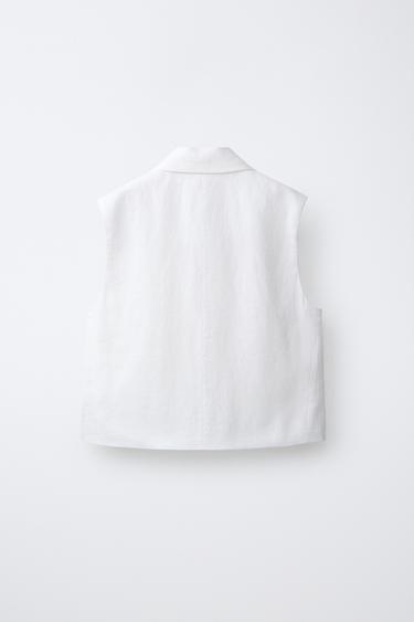 GILET BRODÉ À FLEURS 100% LIN - Écru de Zara - Image 1