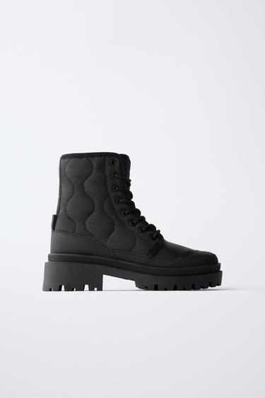 QUILTED LACE-UP ANKLE BOOTS - Black by Zara - Image 0