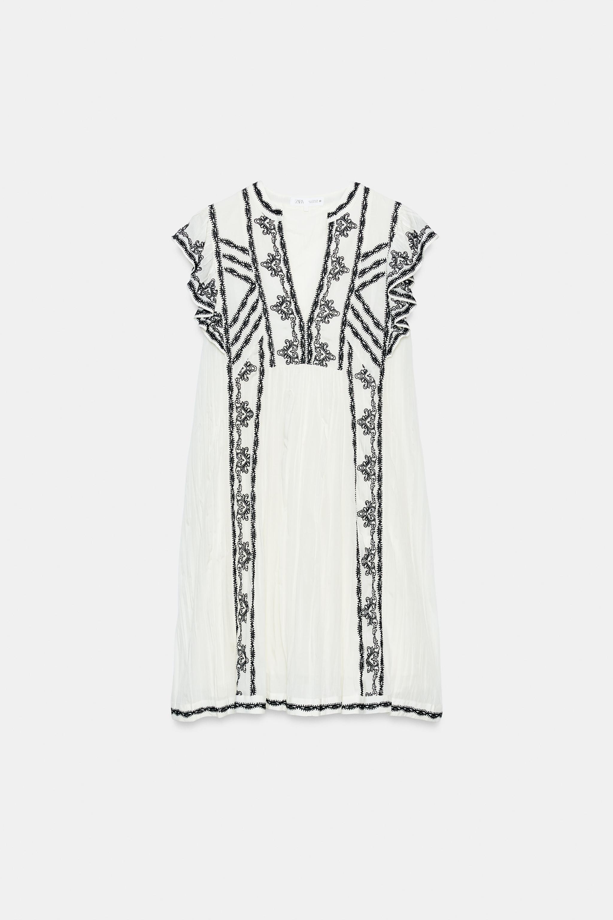 ZW COLLECTION CONTRAST EMBROIDERED DRESS - Black / White | ZARA United States ZW COLLECTION CONTRAST EMBROIDERED DRESS - Black / White | ZARA United States