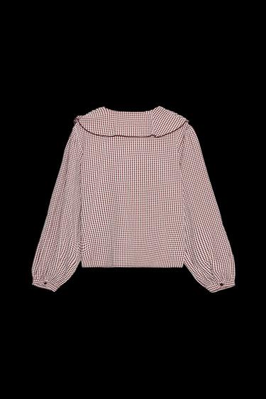 Zara GINGHAM RUFFLED BLOUSE - Bordeaux / Ecru