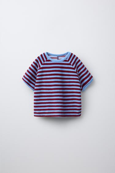 STRIBET T-SHIRT I FROTTÉ - lys blå fra Zara - Billede 0