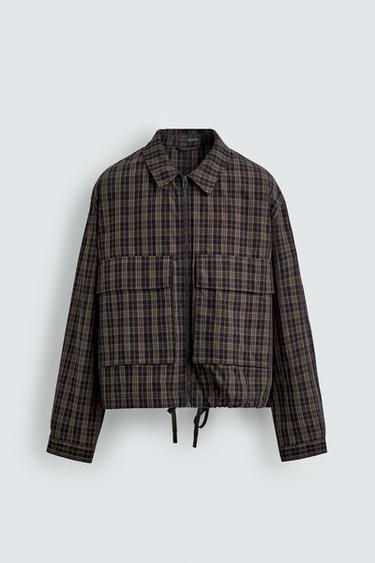 CROPPED FIT CHECK JACKET - Black / Brown by Zara