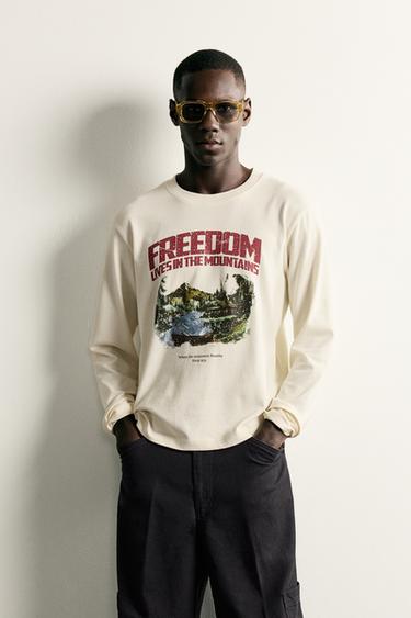CAMISETA RELAX FIT COM ESTAMPAS - Branco-marfim da Zara