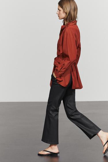 Rubberised cropped flare pants — Black 1
