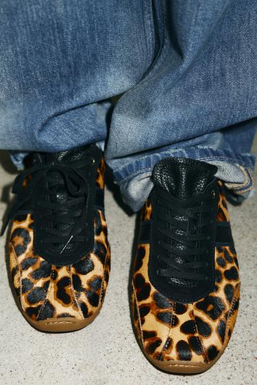 ANIMAL PRINT LEATHER TRAINERS - Leopard by Zara