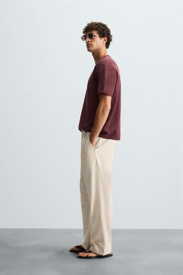 PANTALON COTON - LIN PLIS - Beige clair de Zara - Image 3