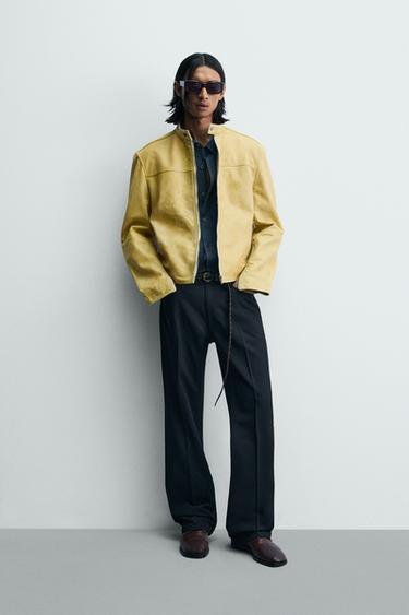 WASHED LEATHER CROPPED FIT JACKET - Yellow by Zara - Image 0