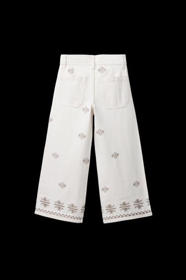 Zara EMBROIDERED MARINE JEANS - Beige