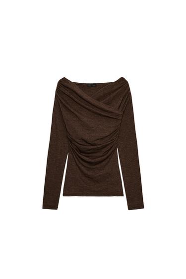 TOP I RRUDHUR ME DEKOLTE TË KRYQËZUAR - kafe. me cirka nga Zara