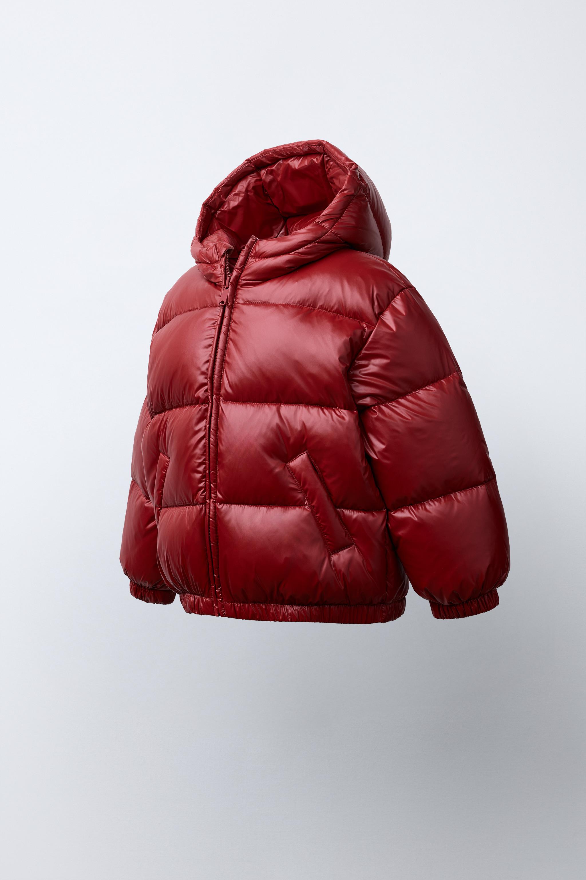 フード付きレッドダウンジャケット 撥水・防風フード付きダウンジャケット - ダークレッド | ZARA Japan