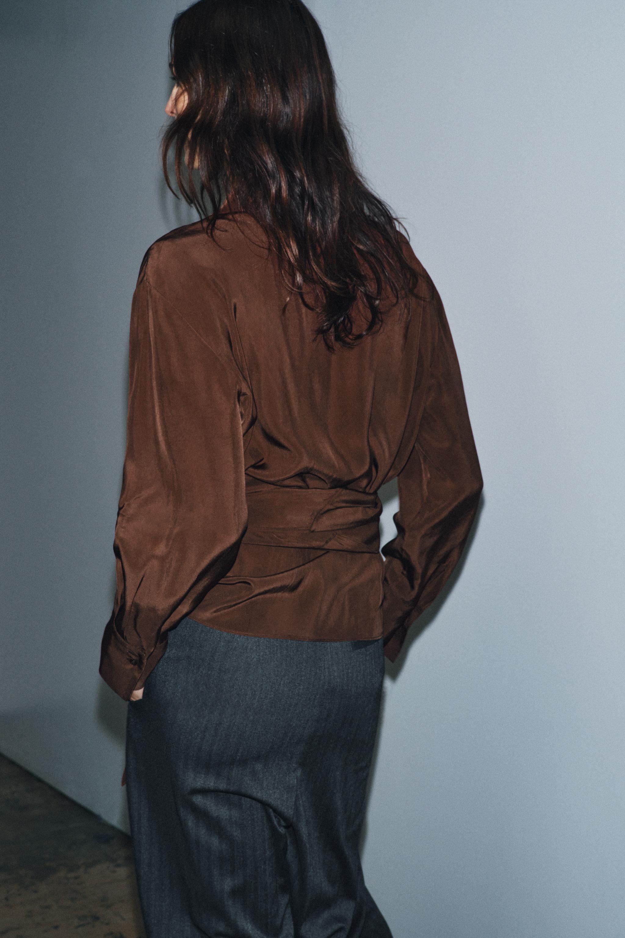 ZW COLLECTION DRAPED CROSSOVER TOP - Brown | ZARA Singapore