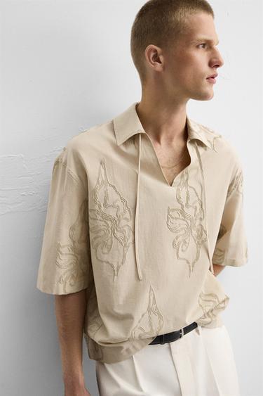 CHEMISE BRODERIE FEUILLES - Marron / Taupe de Zara - Image 5