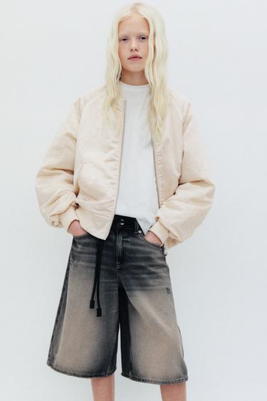 Zara SATEEN BOMBER JACKET - Light ecru