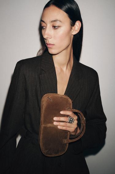 Zara MINI SPLIT LEATHER BOWLING BAG - Brown - Image 0