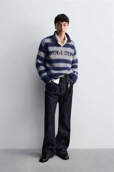 Zara 刷毛提花針織 POLO 衫 - 藍色 / 灰色