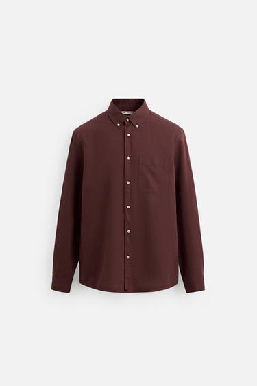 COTTON - LINEN SHIRT - Burgundy by Zara
