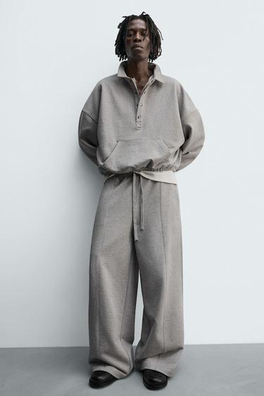WIDE-LEG TROUSERS WITH SEAM DETAIL - Grey marl by Zara - Image 4