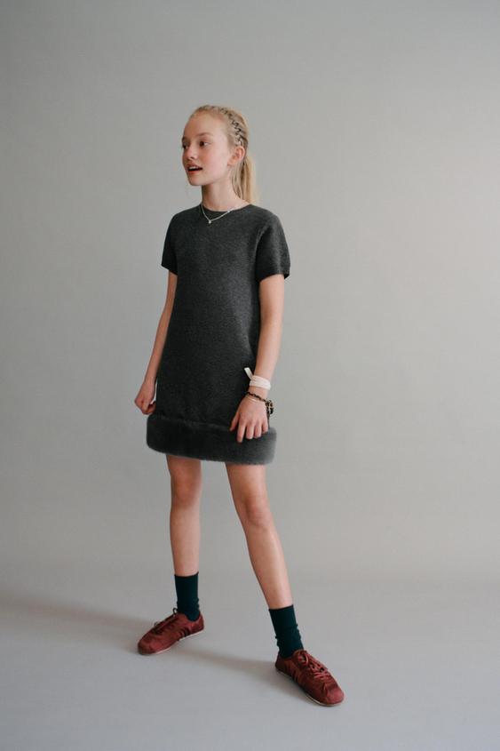 ROBE EN MAILLE BAS EFFET EFFET FOURRURE - Gris de Zara - Image 4