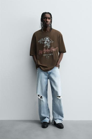 RELAXED FIT PRINT T-SHIRT - Dark olive by Zara - Image 0