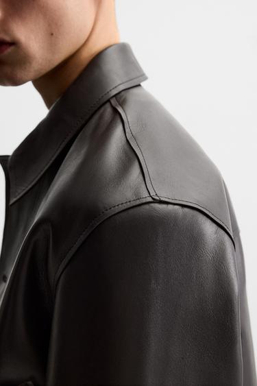 CROPPED FIT LEATHER JACKET - Brown by Zara - Image 4