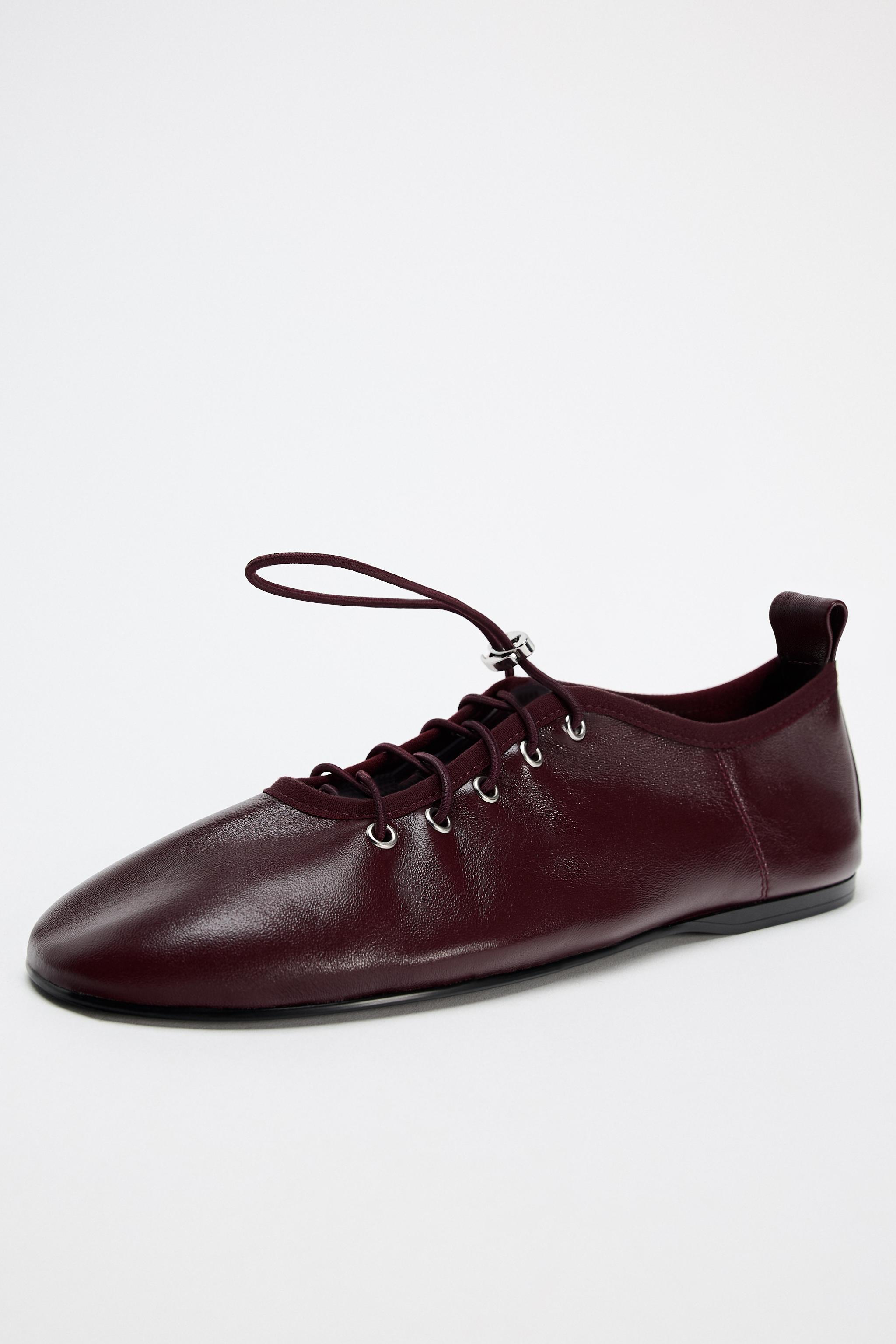 Burgundy lace up flats hotsell