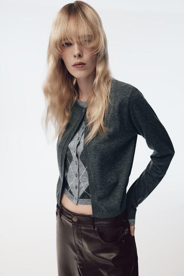 CHAQUETA PUNTO DOBLE ROMBOS - Grises de Zara