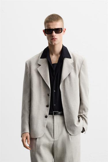 TEXTURED LINEN SUIT BLAZER - Ecru / Black by Zara