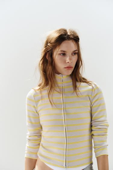 STRIPED ZIP JACKET — Light yellow 1