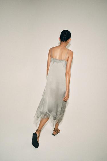 ROBE MI-LONGUE DENTELLE ZW COLLECTION - Gris moyen de Zara - Image 2