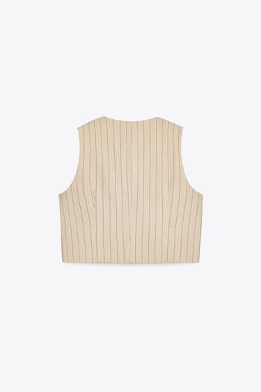 GILET COURT RAYÉ - Sable de Zara - Image 7