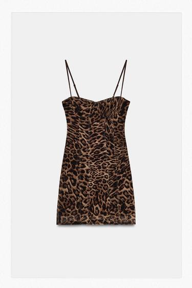 فستان كورسيه تول بطبعة حيوانية - نمري / مِحْمر الخاص بـ Zara