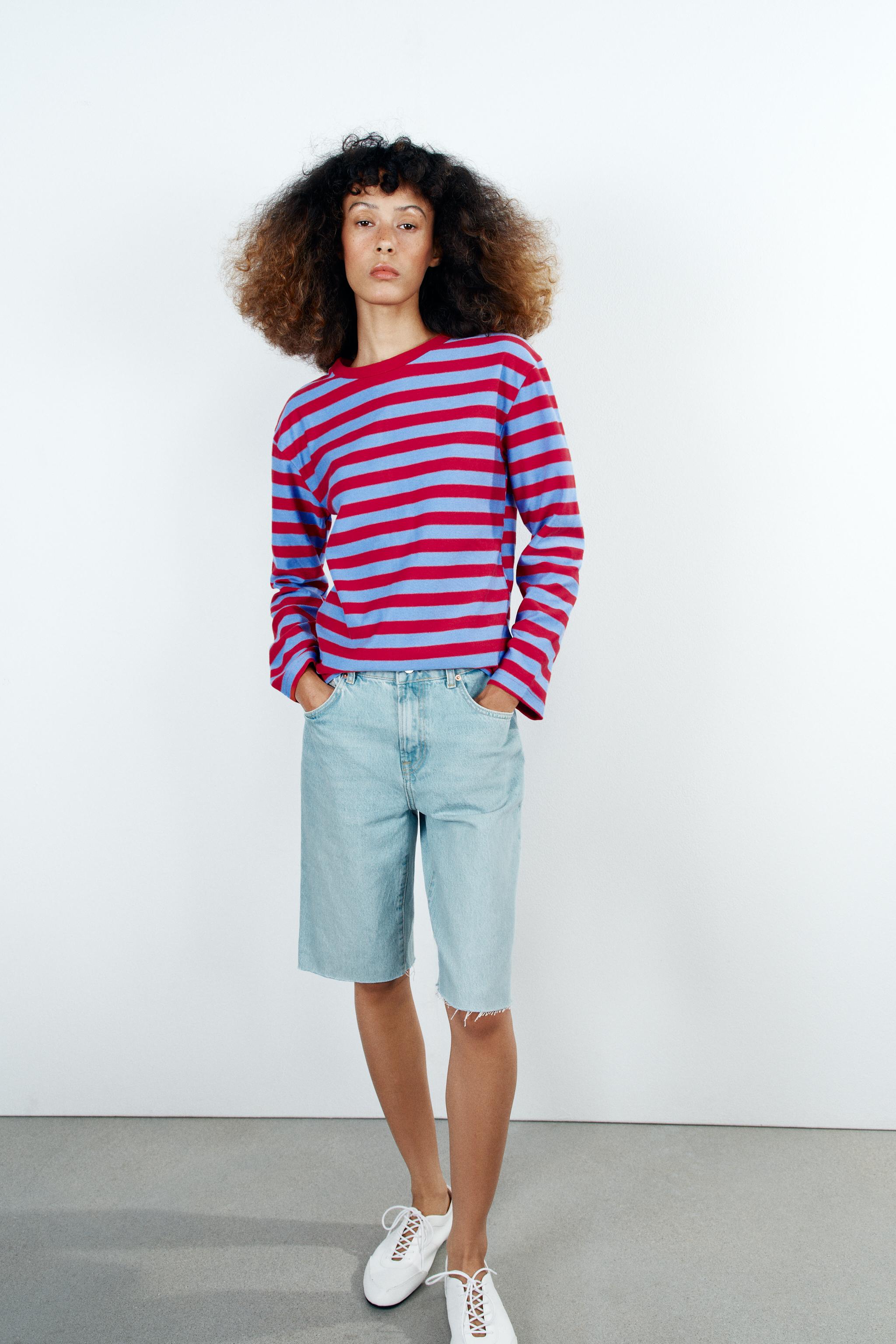 Женские футболки Zara STRIPED CREW NECK T-SHIRT