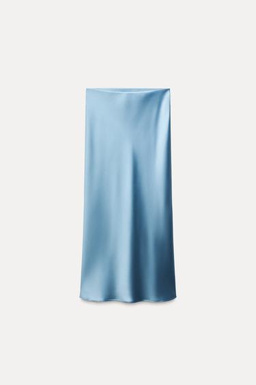 FALDA MIDI SATINADA - Azul / Acero de Zara