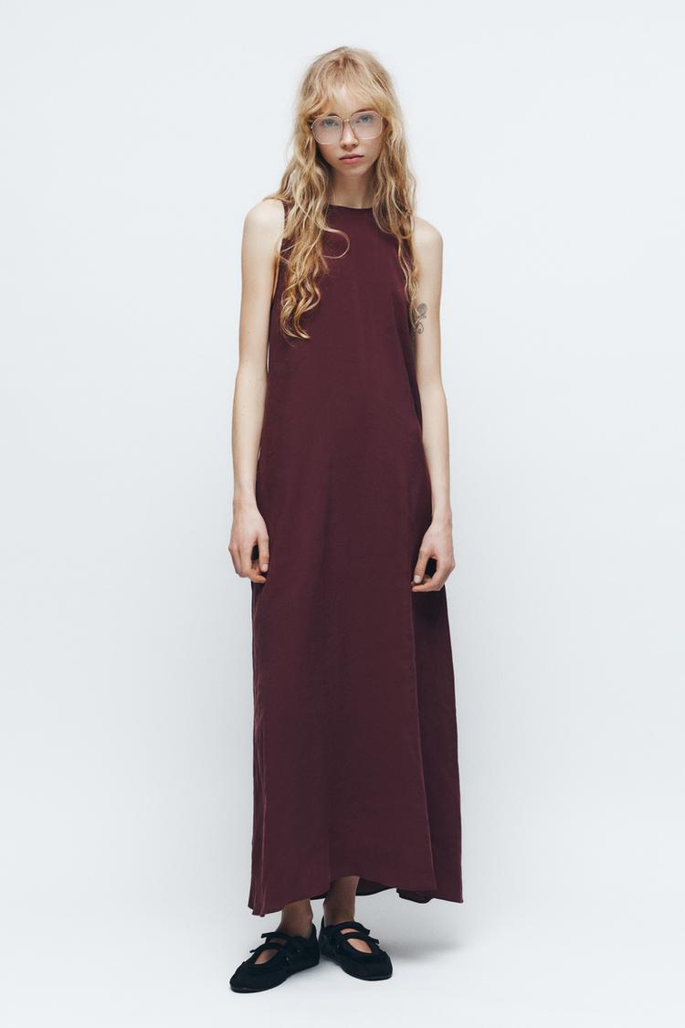 VESTIDO MIDI VOLUMEN Granate ZARA Chile