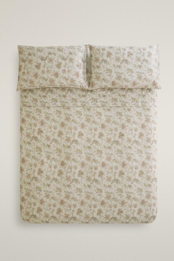 DEKBEDOVERTREK MET SATIJNEN BLOEMENPRINT (300 DRAADS) - Beige van Zara - Afbeelding 0