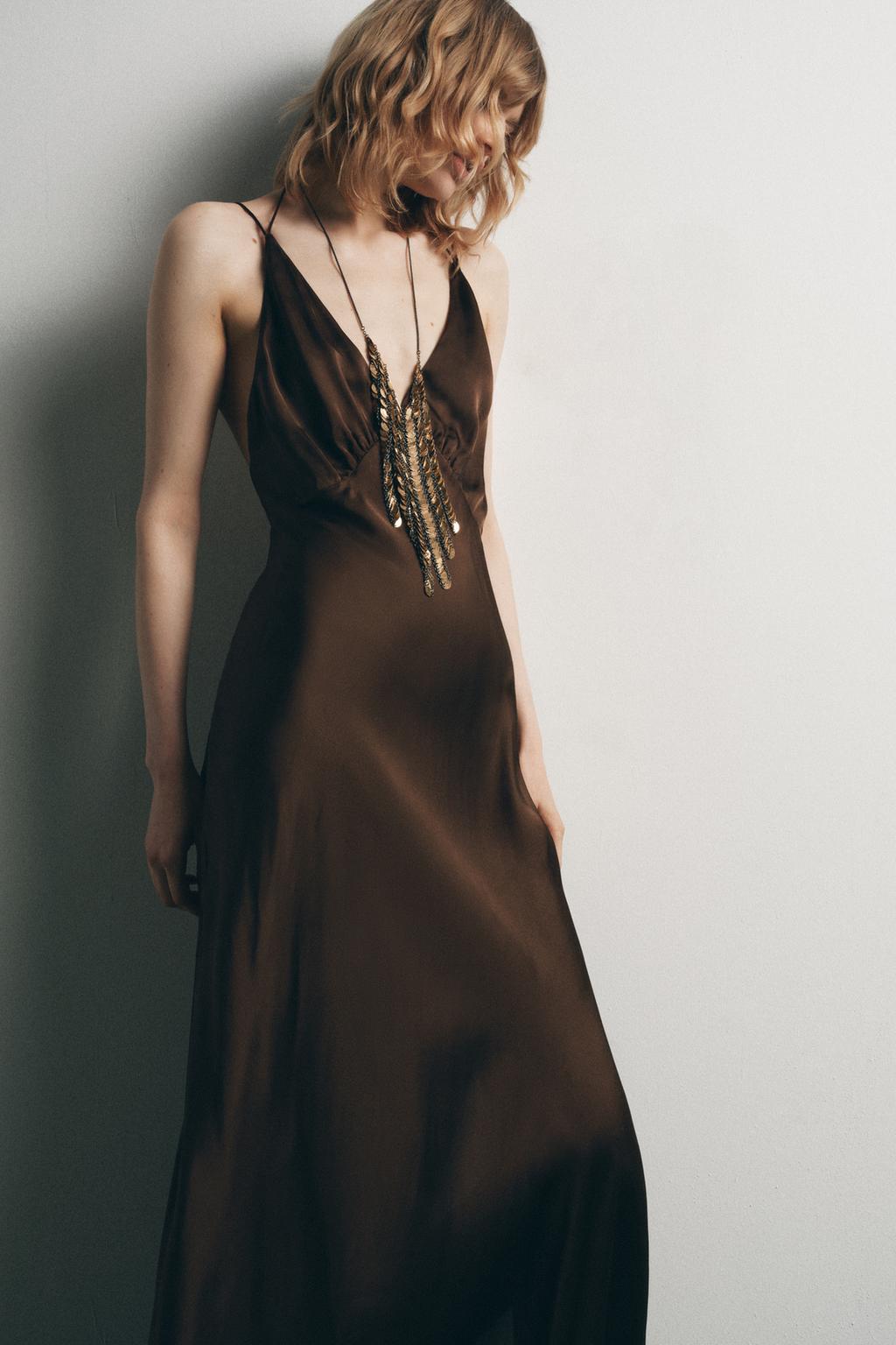 BACKLESS SATIN EFFECT DRESS