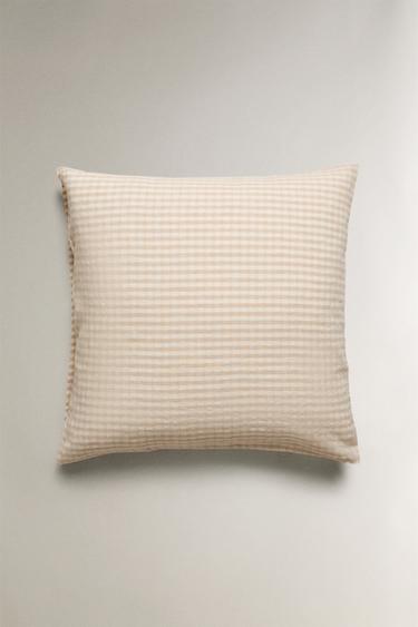 DYED THREAD CHECK PILLOWCASE - Light beige by Zara - Image 1