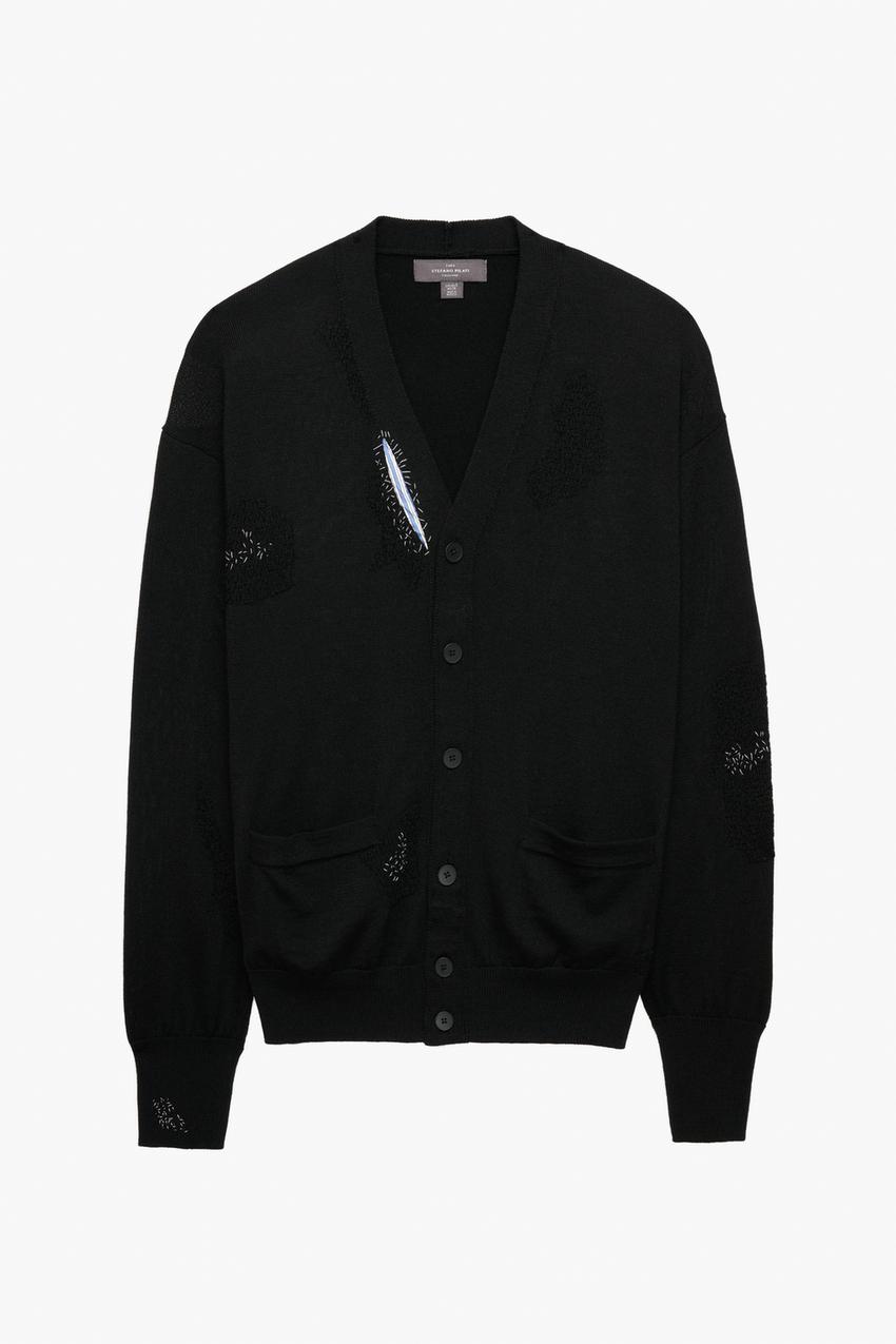 ステッチ パッチワーク カーディガン X STEFANO PILATI - ブラック  