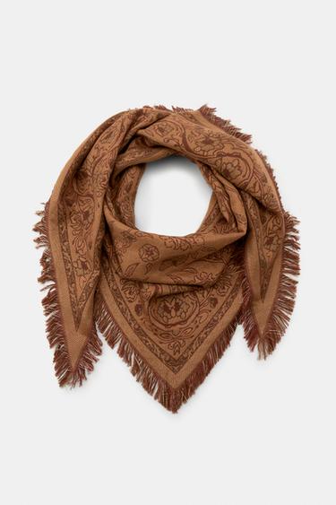 Zara JACQUARD TRIANGULAR SCARF - taupe brown