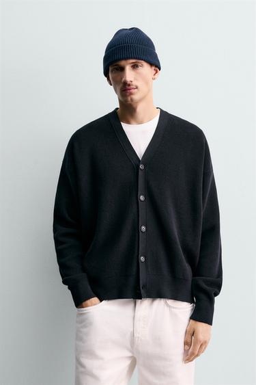 REGULAR FIT COTTON CARDIGAN - Dark navy by Zara