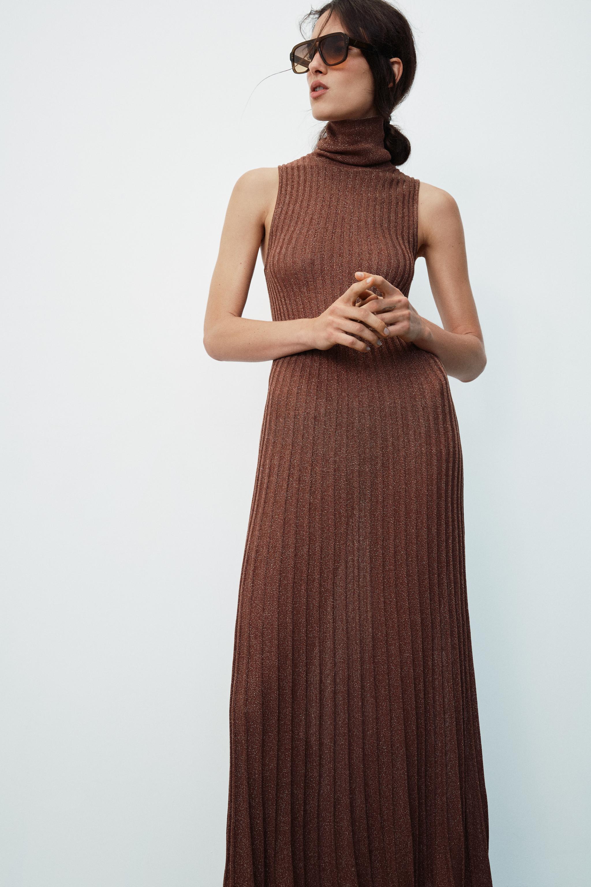 METALLIC YARN RIBBED MAXI DRESS