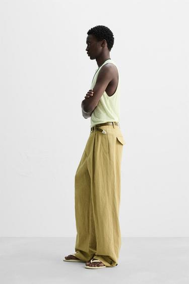 T-SHIRT DÉBARDEUR VISCOSE ET LIN - Citron vert de Zara - Image 3
