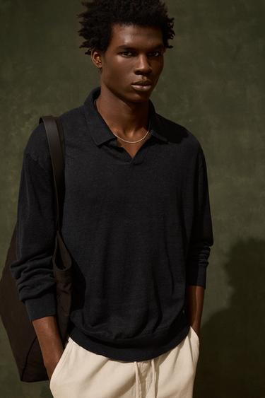 POLO PUNTO 100% LINO - Marino oscuro de Zara - Imagen 0
