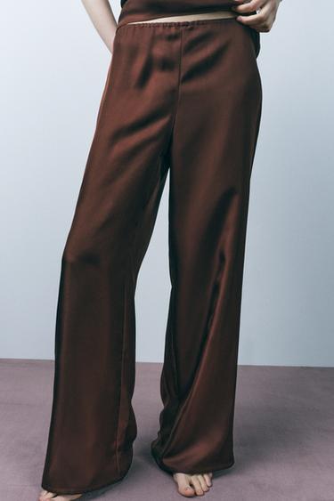 PANTALON STYLE PYJAMA EN SOIE - Marron de Zara