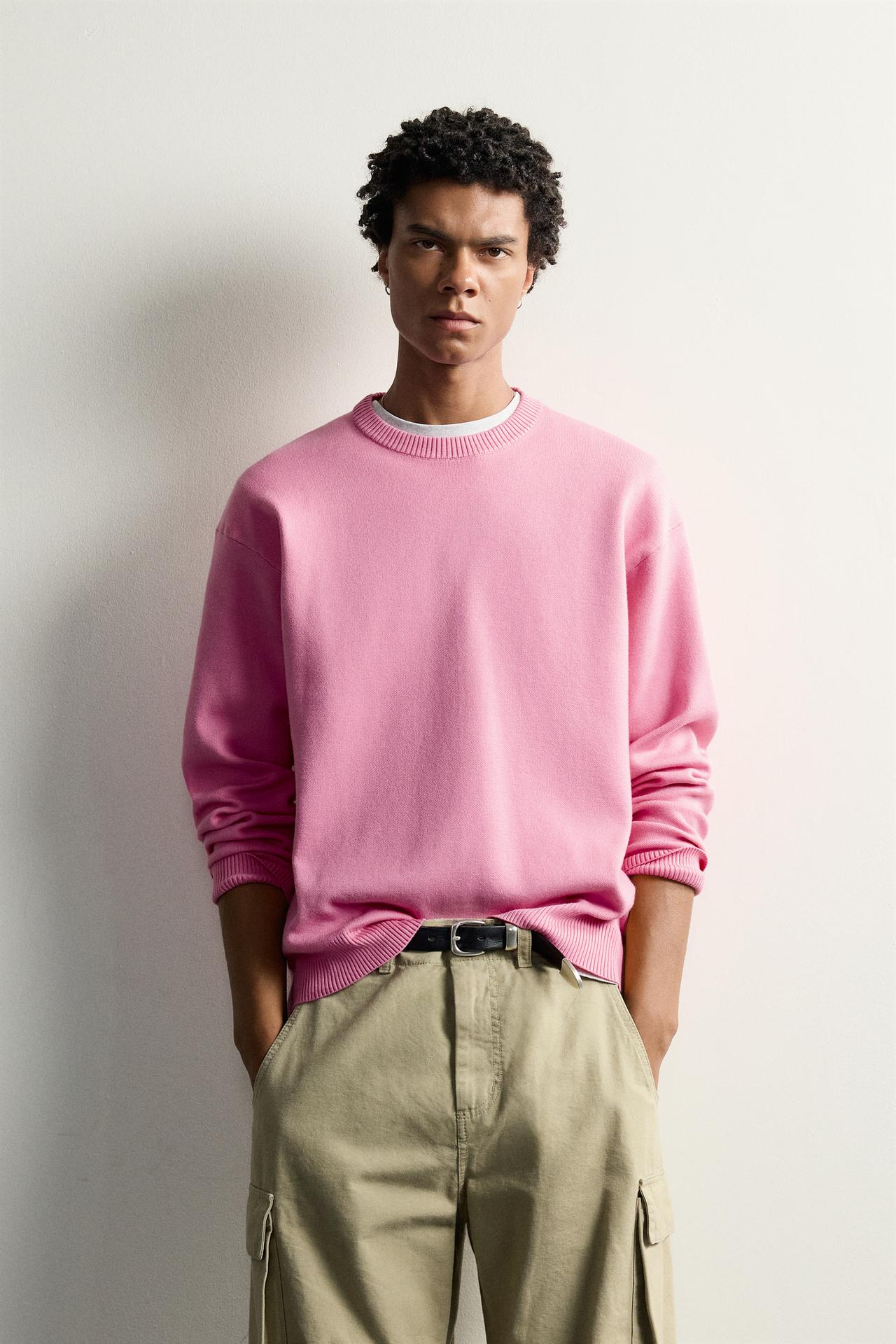 COLORBLOCK RELAXED FIT SWEATER — Pink