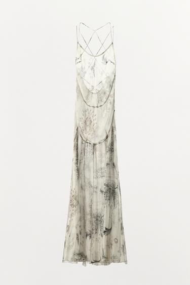 PRINTED DRESS WITH STRAPS AT THE BACK - Oyster-white by Zara - Image 4